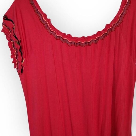 Womens Sundress Sz Large Scoop Neck Summer Jersey Knit Coverup Beachy Red Peasan - Picture 4 of 10